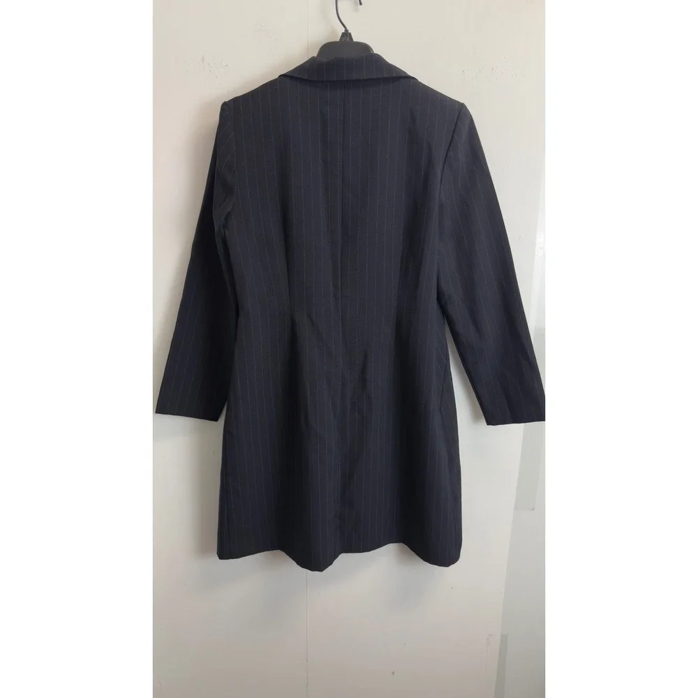 DBY Ltd Vintage Womens Pinstripe Longline Blazer and Pants Suit Set Navy Blue 7